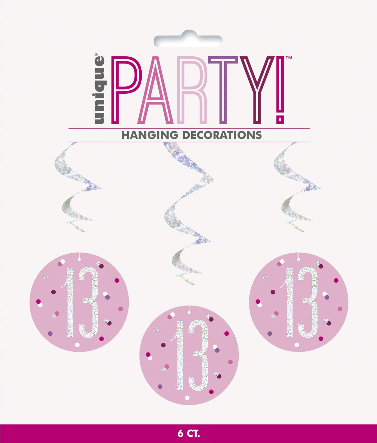 Unique 83807 Pink Hanging Swirl Decorations-32 Silver | 6 Pcs, Age 13