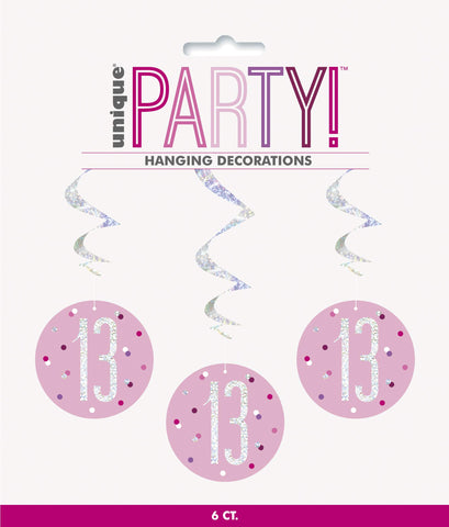 Unique 83807 Pink Hanging Swirl Decorations-32 Silver | 6 Pcs, Age 13