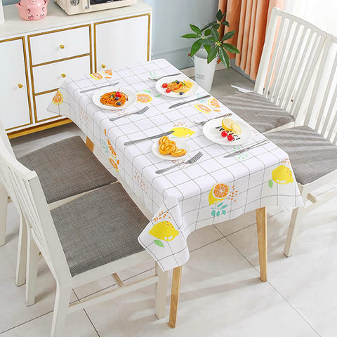 137*180cm Checkered PVC TableCloth Plaid Wipeable Tablecloth Rectangular,Lemon Pattern Wipe Clean Tablecloth Stain Resistant,Waterproof,Oil-proof Gingham Table Cover for Outdoor Picnic,Party,Dinner