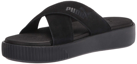 PUMA Women's Platform Slide Suede Sandal, Black, 5.5