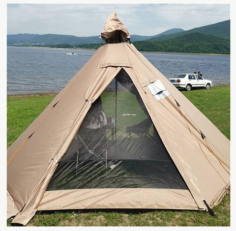 Pyramid Tent, Outdoor Camping Tent with Chimney Mouth, Indian Tent, Resistant to Strong Winds and Rain Storms, Large Adult Yurt Camp Tent, for 2~4 Person, Only Include Outside Shell