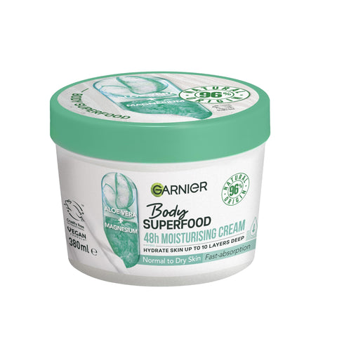Garnier Body Superfood, Moisturising & Soothing Body Cream, With Aloe Vera & Magnesium, Body Cream for Normal to Dry Skin, Vegan Formula, 380ml
