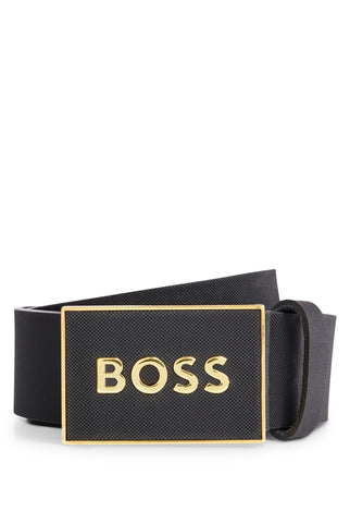 BOSS Mens Icon-S1 Plaque-buckle belt in Italian leather