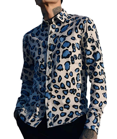 HanzhuoLG Leopard Print Shirt Fashion Retro Leopard Printed Long Sleeve Shirts for Men Color3 L