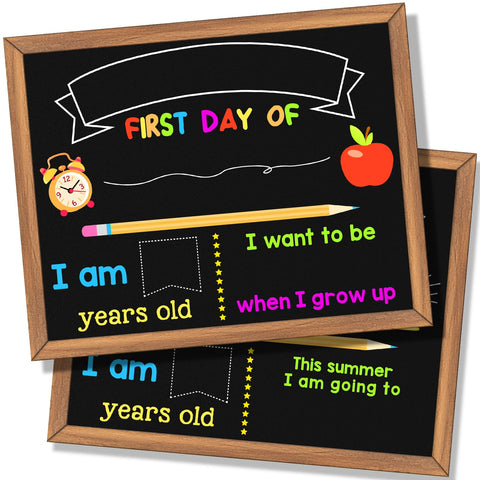 First Day of School Sign, 14 x 11" First and Last Day of School Board, Double Sided Back to School Chalkboard, Reusable Wooden Preschool/Kindergarten Photo Prop for Kids/Boys/Girls