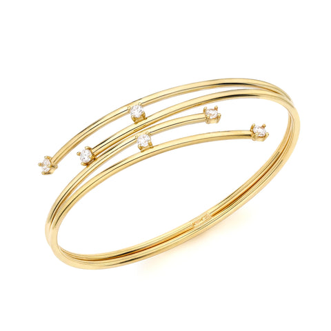 Carissima Gold Women's 9 ct Yellow Gold Double Tube Crossover Cubic Zirconia Detail Bangle