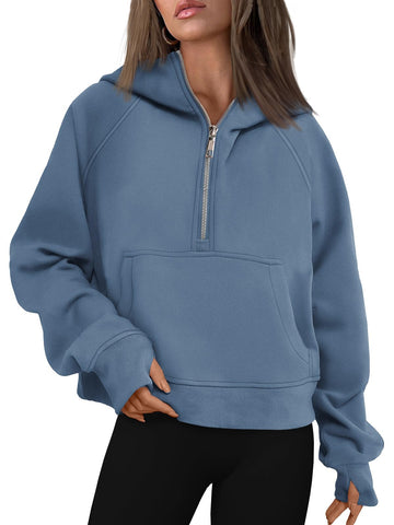 AUTOMET Womens Hoodies Half Zip Sweatshirts Fleece Jackets Tops Oversized Comfy Pullover Fall Outfits Y2k 2024 Winter Clothes Blue S