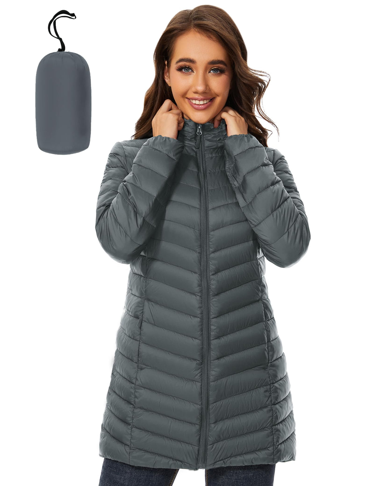 ANOTHER CHOICE Women Puffer Jacket Hooded Packable Leightweight Puffer Coat Outwear(Deep Grey,M)