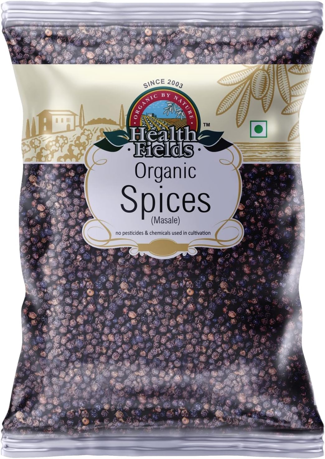 Health Fields Organic Black Pepper Indian Spice Kali Mirch Whole Peppercons-Perfect for Seasoning, 100G