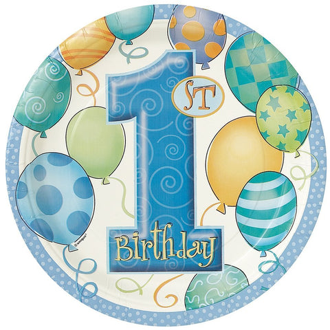 Blue 1st Birthday Dinner Plates, 8ct