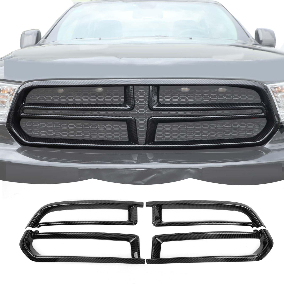 Carbon Fiber Front Grille Inserts Trim Cover Grill Frame Decoration Exterior Accessories Compatible with Dodge Durango 2011-2020