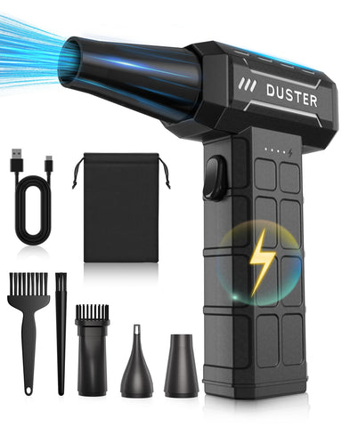 EOUMJE Compressed Air Duster-150,000RPM Electric Cleaner, Rechargeable Cordless Air Blower for Keyboard, PC, Electric Devices Cleaning, Turbo Jet Dry Replace Canned Air Compressed Air Cans (Black)