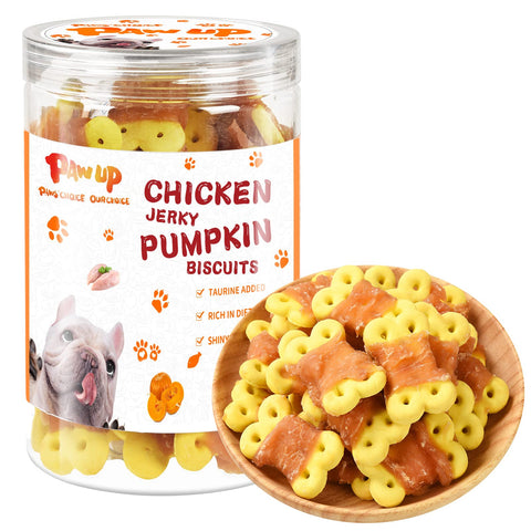 PAWUP Dog Treats Chicken Wrapped Pumpkin Biscuits, Grain Rawhide and Gluten Free, w/Taurine Low Fat Healthy Chewy Training Treats,12.5 oz