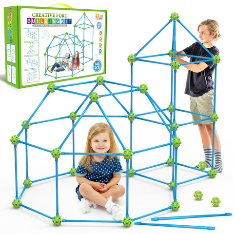 SpringFlower Fort Building Kit for Kids,STEM Construction Toys, Educational Gift for 3 4 5 6 7 8 9 10 11 12 Years Old Boys and Girls,Ultimate Creative Set for Indoor & Outdoors Activity,140 Pcs,Green