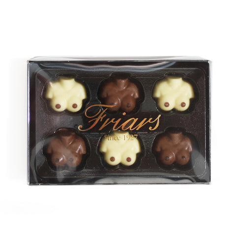 Friars Edible Breast Shaped Chocolate - 90g | 6 Special Boob Carved White & Milk Chocolates | Unusual, Funny Valentines Present for Boyfriend, Girlfriend & Husband | Novelty Gift for Vegetarians