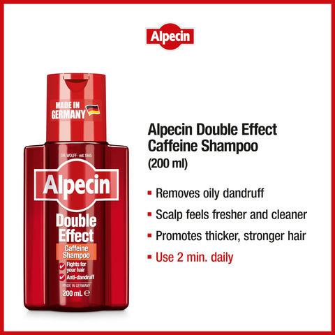 Alpecin Double Effect Shampoo 2x 200ml | Anti Dandruff and Natural Hair Growth Shampoo | Energizer for Strong Hair | Hair Care for Men Made in Germany