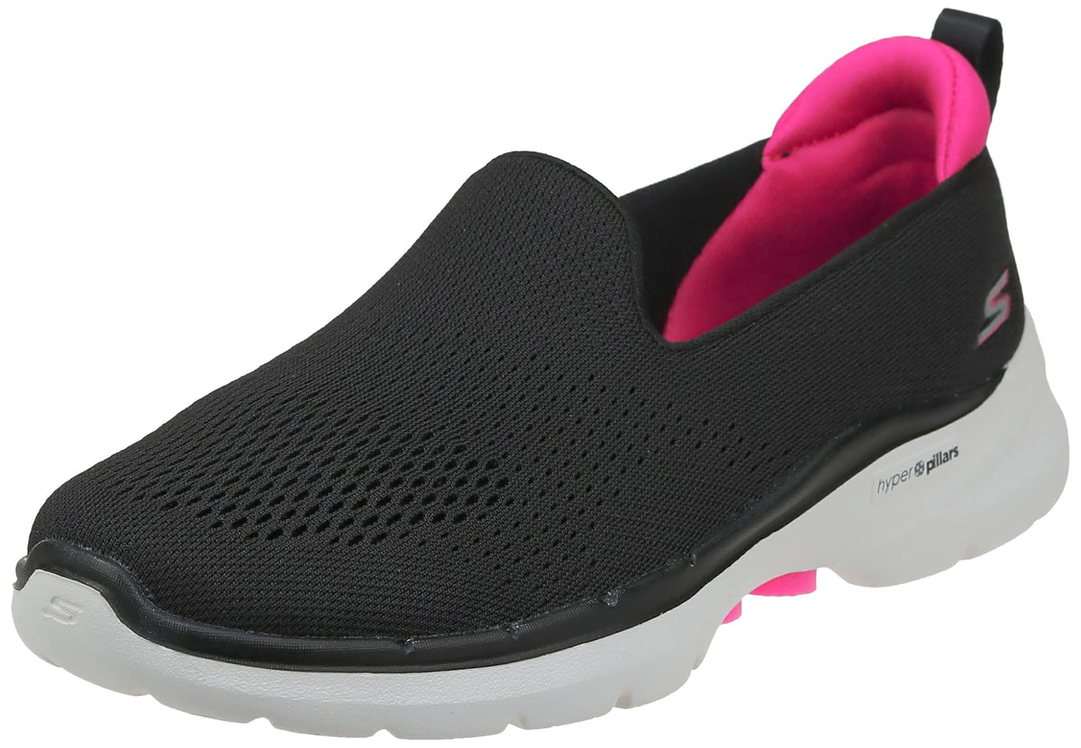 Skechers Women's GO Walk 6-Ocean Splash Sneaker, Black/Hot Pink, 5