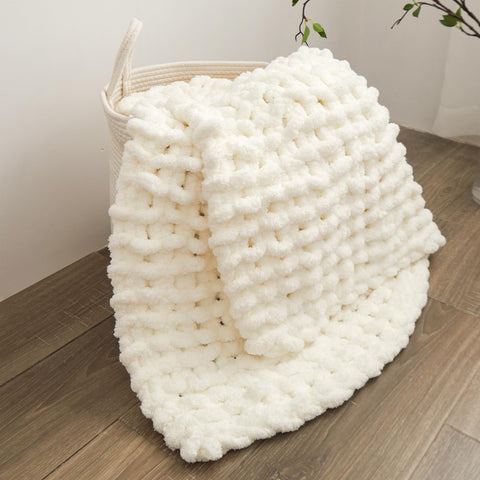 Mooreeke Chunky Knit Blanket 30"x40" White Cream Soft Washable Chenille Throw Blanket Cozy 100% Handmade Crochet Blankets with Jumbo Chenille Yarn for Couch Bed Sofa Room Decor