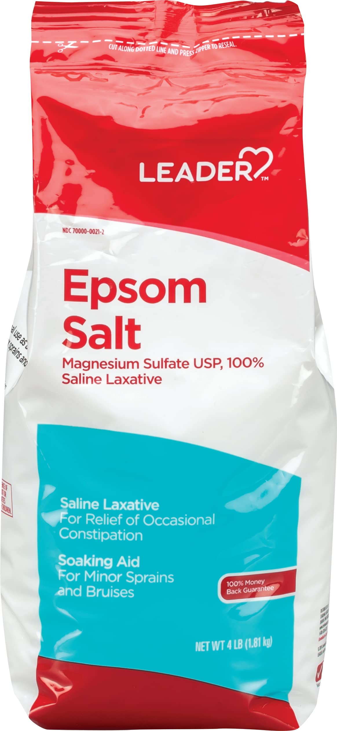 LEADER Epsom Salt Soaking Aid, Premium Quality Magnesium Sulfate Saline Laxative, Ideal for Relaxation, Muscle Recovery, Resealable Bag, 4 LB