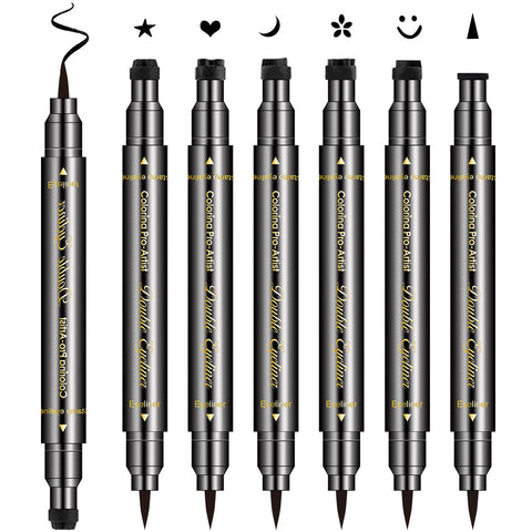 6Pcs Erinde Double-headed Liquid Eyeliner Stamp Pen Set, Eye Liners For Women, Eyeliner Pencil Black Eye Liner Stencil, Eyeliner Tattoo Tool, Eyeliner Stamp Shapes Star, Heart