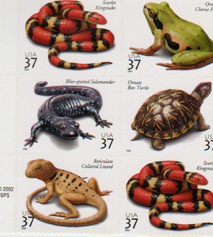 2002 Reptiles 6X 37Ãƒâ€šÃ‚Â¢ USA Postage Stamps