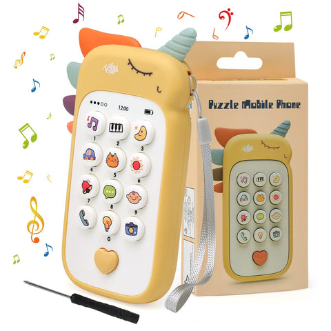 Felly Baby Phone Toys for Baby, Yellow Fake Phone for Toddler, Music Learning Education Mobile Toys for toddler, Baby Girl Boy Gifts