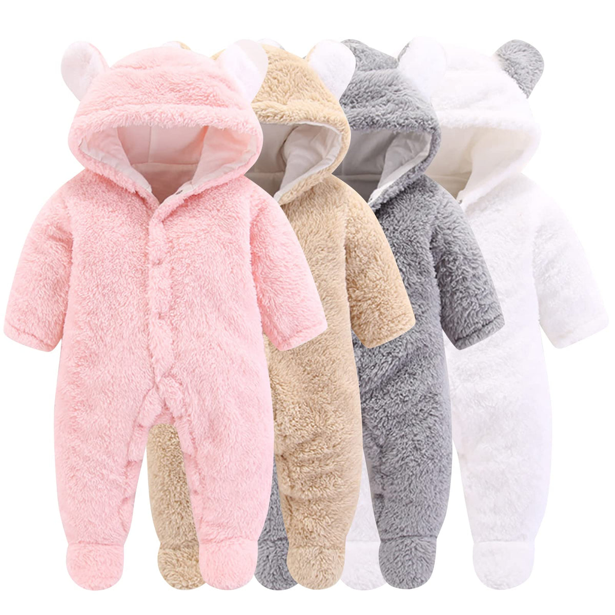 Newborn Baby Cartoon Bear Snowsuit Winter Coat Fleece Hooded Romper Jumpsuit
