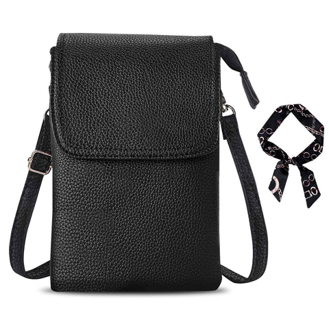 GWAWG Leather Crossbody Bag, Cellphone Wallet, Small for Women Mini Shoulder Purse with Long Strap and Key Ring and Scarves Fit 8 Plus or Phone Less 6.5 Inch