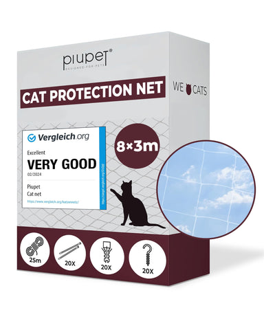 PiuPetÂ® Cat Net Transparent I 8x3m I Including Fastening Set I Netting for Balcony and Window I Balcony Netting for Cats | Ideal for Catio Cat Outdoor Enclosures and Cat Window Guard