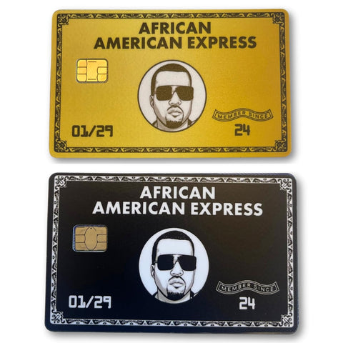 HSEHLD 2 Pack African American Express Credit Card Skin with Chip in Black/Gold - Credit Card Sticker for use as a Credit Card Skin & Debit Card Skin, Kanye, Funny, Anime, Decal (Black/Gold)