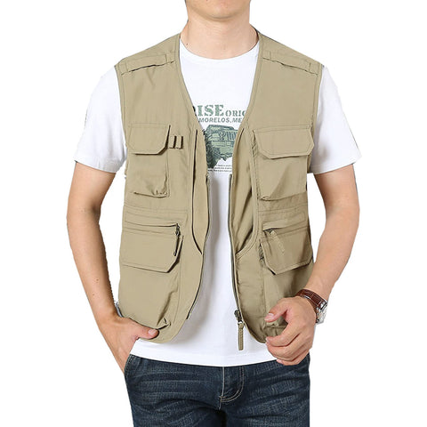 Perbai Men's Black Utility Fishing Vest Outdoor Summer Lightweight Work Photo Safari Cargo Vest(Khaki-S)
