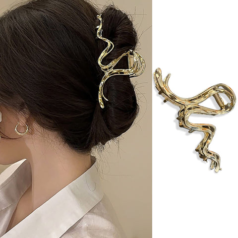 Hair Claw Clips French Hair Clip for Thick Hair Elegant Irregular Metal Gold Hair Barrettes Hairpin Geometry Hair Accessories Non-Slip Hair Ornaments Hairband Crab Clamps for Women Girls 1Pcs