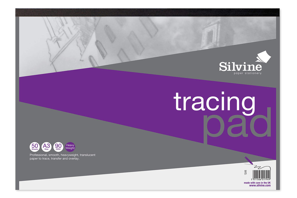 Silvine A3 Heavyweight 90gsm Professional Tracing Pad 50 Sheets, A3TPR