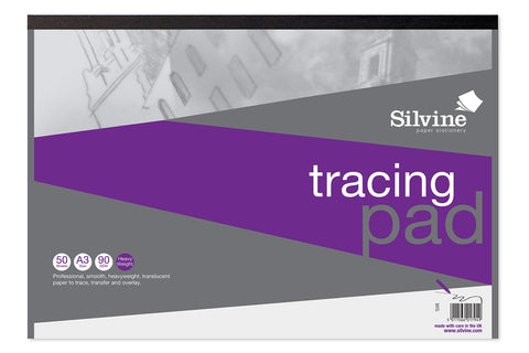 Silvine A3 Heavyweight 90gsm Professional Tracing Pad 50 Sheets, A3TPR