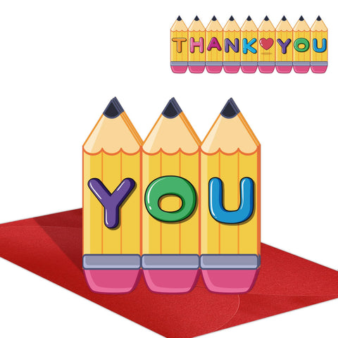 D4DREAM Teacher Thank You Card Folding Pencil Thank You Card for Teacher from Student Cute Teacher Appreciation Greeting Card Thank You Teacher Card with Envelope for School Teacher Teachers Day Gifts