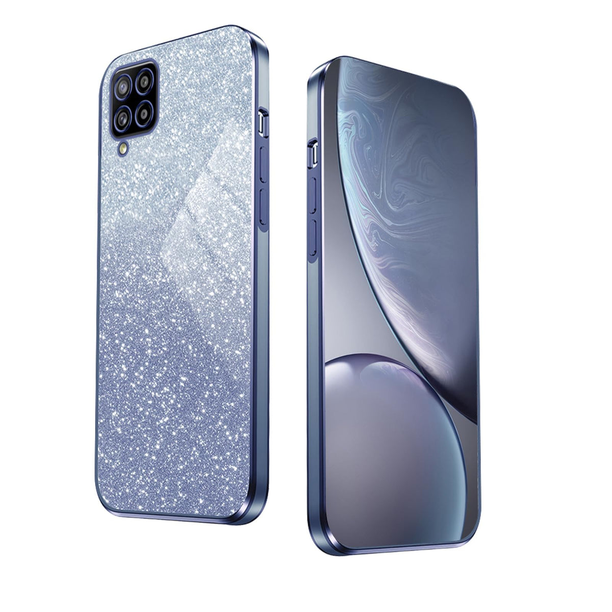 WBWONE Glitter Case for Samsung Galaxy A12 | M12 Case, Electroplated Edge, Flexible Protection, Shockproof Soft Cover Shell with Glitter Stickers - Blue