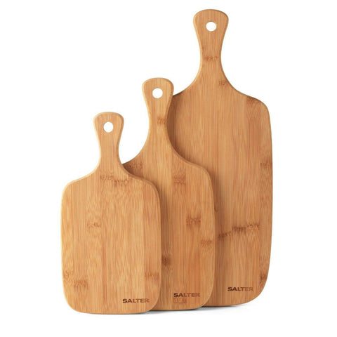 Salter BW06732 Bamboo Serving & Charcuterie Set, 3 Piece, 30, 35 & 45 cm Chopping Cutting, Strong and Durable, Reversible Design, Protects Kitchen Worktops, Paddle Boards