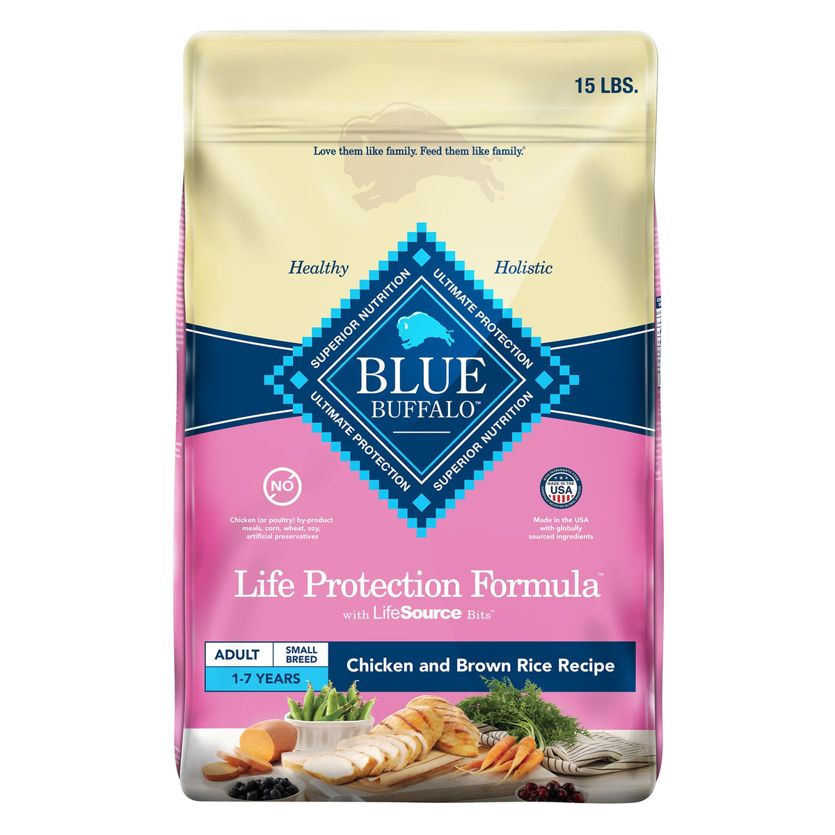 Blue Buffalo Small Breed Dog Food, Life Protection Formula, Natural Chicken & Brown Rice Flavor, Adult Dry Dog Food, 15 lb Bag