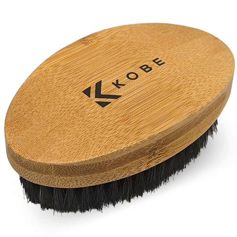 Kobe Palm Mens Military Style Boar Bristle Hair Brush/Beard Brush - Hand Sized Beard Brush for Men - Perfect for Beard Care - Works Well With Beard Oils (Bamboo)