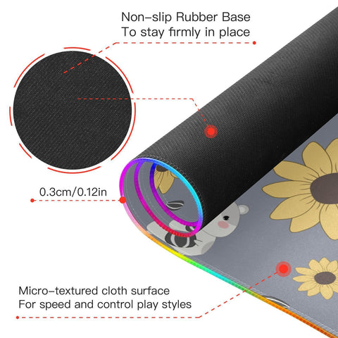 Cute Sunflower Hamster Wireless Charging Mouse Pad for Mobile Phone Extra Large Gaming Mousepad with 13 Lighting Modes Keyboard Mat for Gaming MacBook PC Laptop Desk Office Home