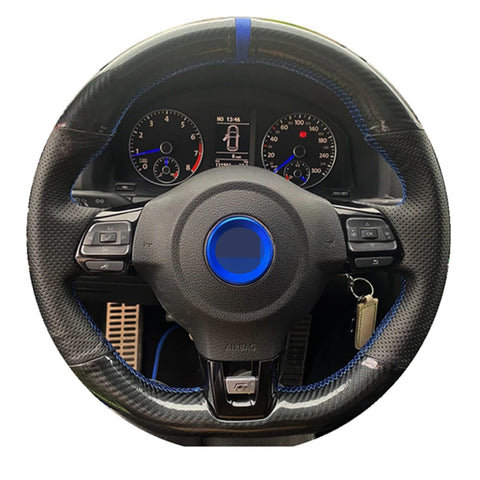 ERKIES Car Steering Wheel Cover for Volkswagen Golf 6 GTI MK6 Scirocco R, Hand-Stitched Car Steering Wheel Cover,Red Blue Thread
