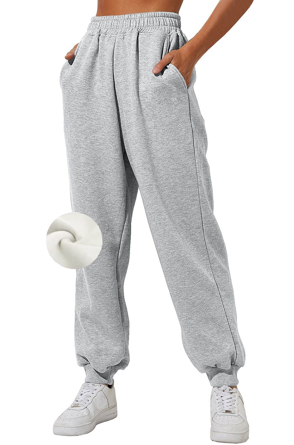Yovela Winter Pants for Women Wram Outfits 2024 Trendy Girls Baggy Cotton Jogger Sweatpants with Pockets Lounge Grey L