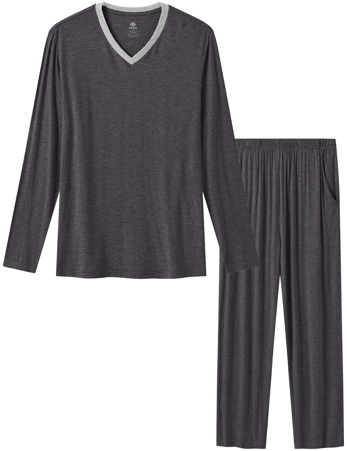 MoFiz Men Pajama Sets, Mens Sleepwear Set Long Sleeve Ultra Soft Comfy Lounge Sleep Pijama Set For Men Deep Gray XL