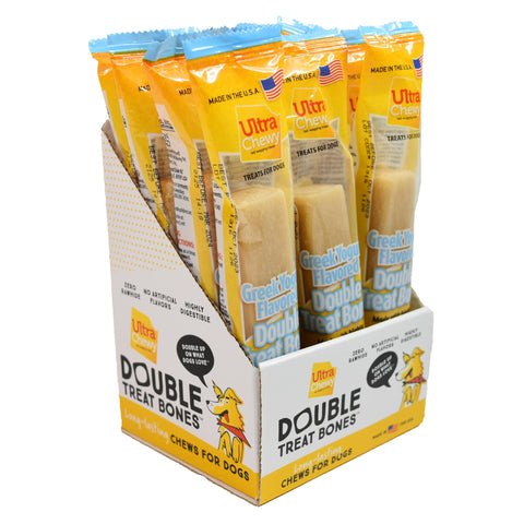 Ultra Chewy Double Treat Bones: Long-Lasting Dog Treats Made in USA for Large and Small Breeds, Highly Digestible, Ideal for Aggressive Chewers (Greek Yogurt, 12 Count)
