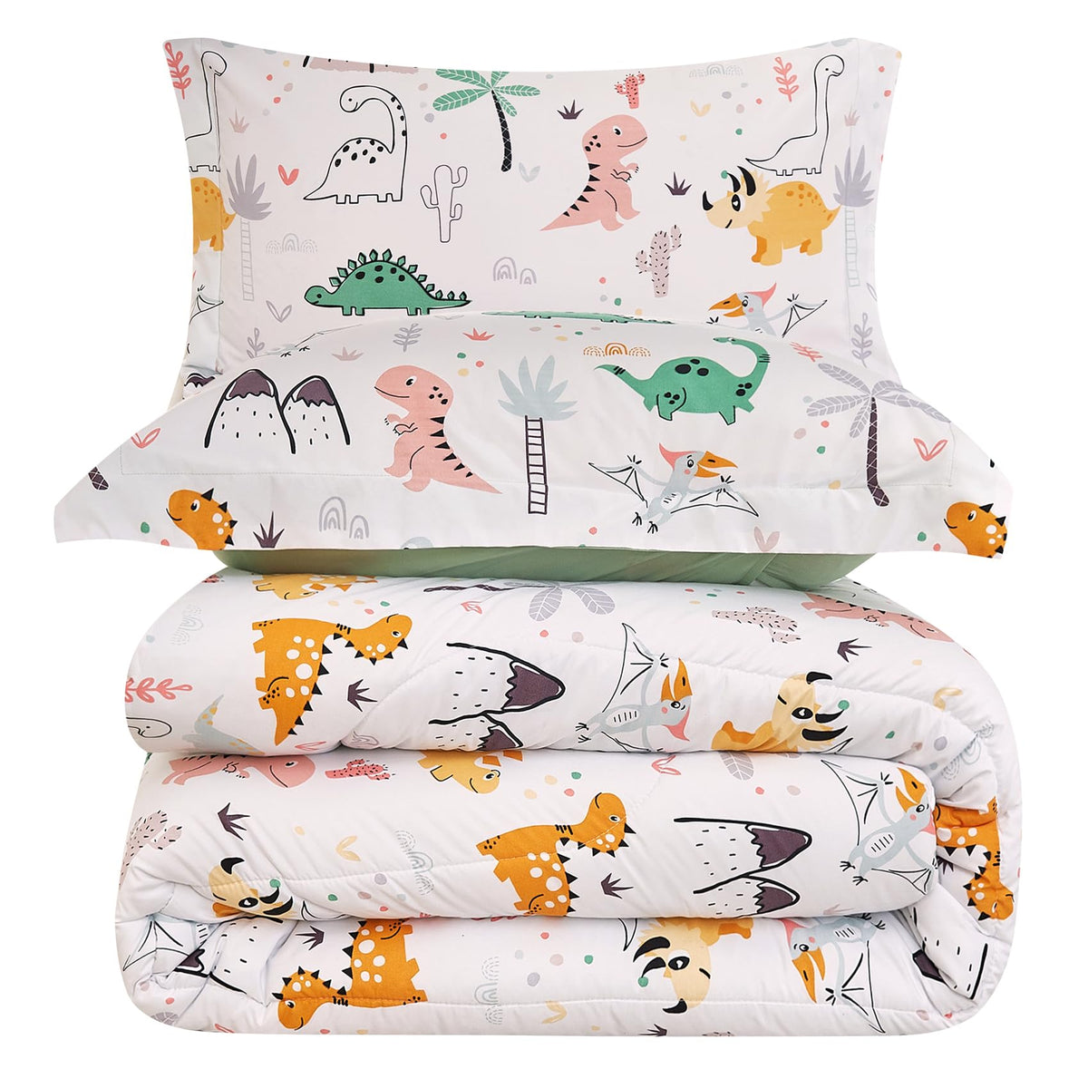 Yibeizi Dinosaur Kids Comforter Set for Boys Twin, Cute Reversible Quilted Dino Printed Bedding Set with Pillow Sham, Lightweight Soft Breathable Machine Washable Bed Set 2 Piece