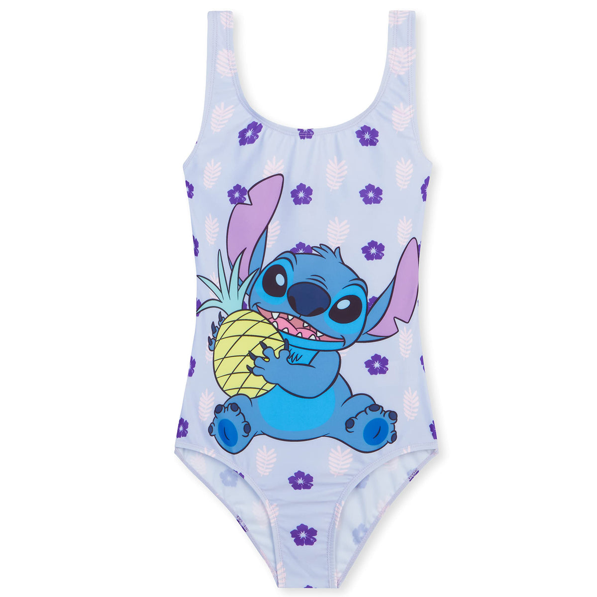 Disney Girls One Piece Swimsuit Comfortable Stretchy Swimsuit - Girls Gifts (Lilac Stitch, 13-14 Years)