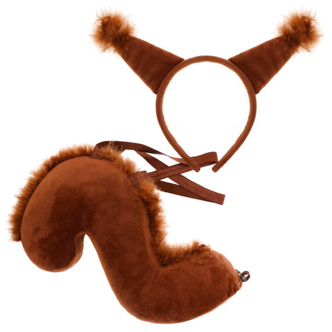 XEPST Animal Squirrel Costume Set, Squirrel Ears and Tail Set with Squirrel Headband Squirrel Tail for Animal Costume Cosplay Birthday Party Accessories Halloween Fancy Dress Party Supplies