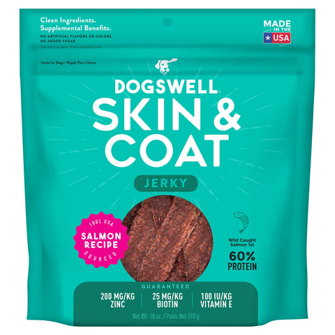 DOGSWELL Jerky Treats for Dogs, Skin and Coat Salmon Recipe 18 oz., 29235
