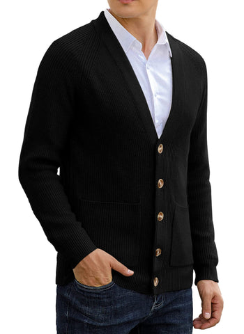 Sailwind Mens Long Sleeve Cardigan Autumn Chunky Knitted V Neck Button Cardigan Soft Cable Knit Sweater for Men (Black, S)