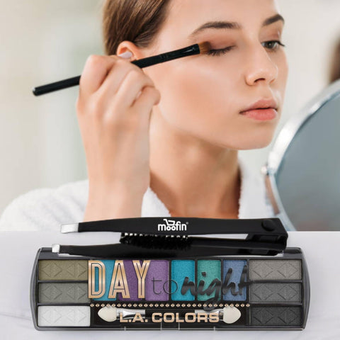 moofin Bundle of Double Sided Eyebrow Eyelash Tweezers -, and L.A. COLORS Day To Night 12 Color Eyeshadow Palette, After Dark, 0.28 oz. (, Pack of 2